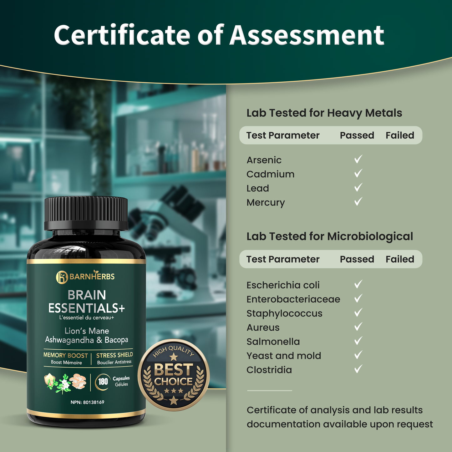 Brain Essentials+ | Nootropic for Memory, Focus, Stress Relief & Cognitive Health – Lion’s Mane 2500 mg, Ashwagandha 5000 mg, Bacopa 250 mg | 2 Vegan Capsules | Made in Canada