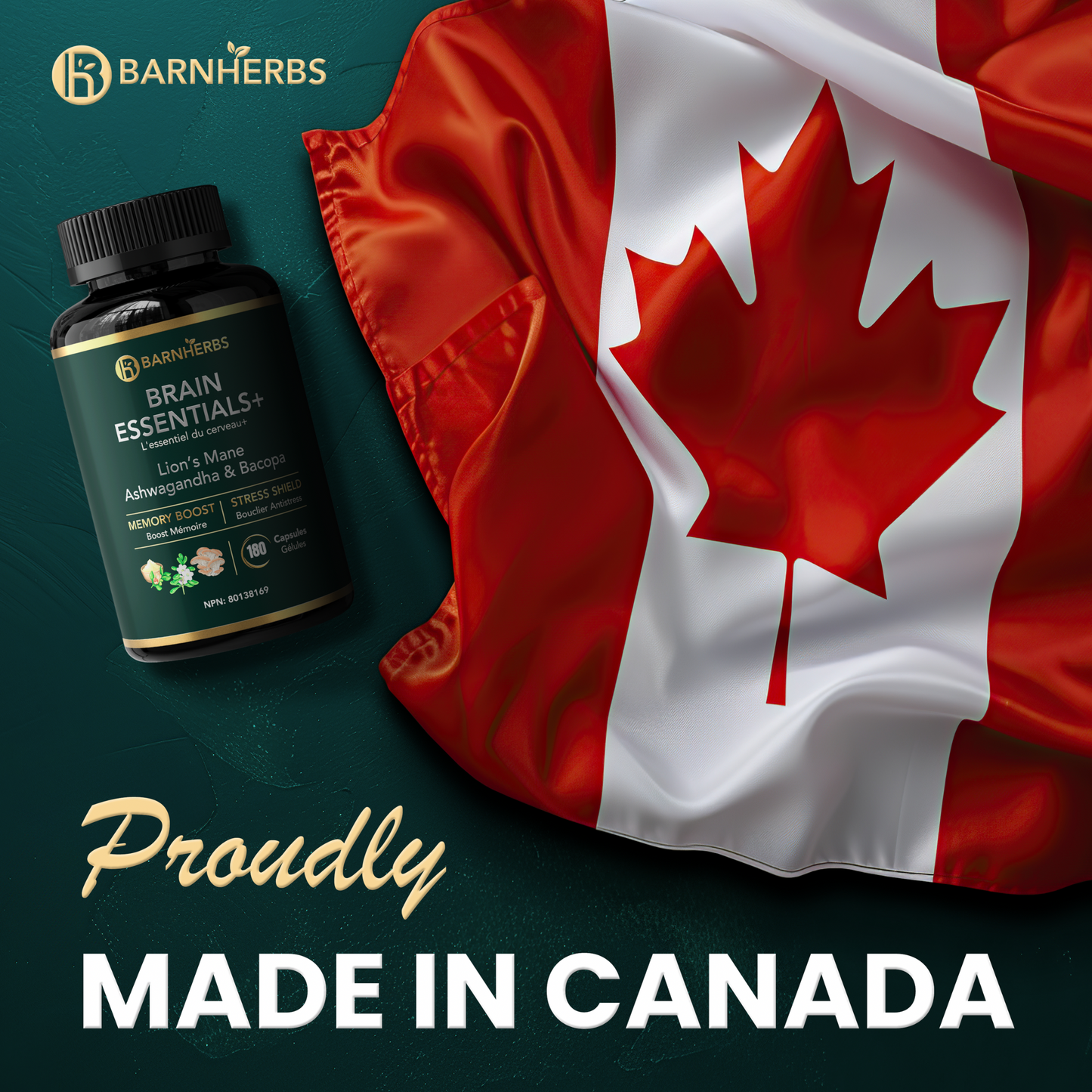 Brain Essentials+ | Nootropic Supplement for Memory, Focus, Stress Relief & Cognitive Health – Lion’s Mane, Ashwagandha & Bacopa | Made in Canada | 180 Capsules