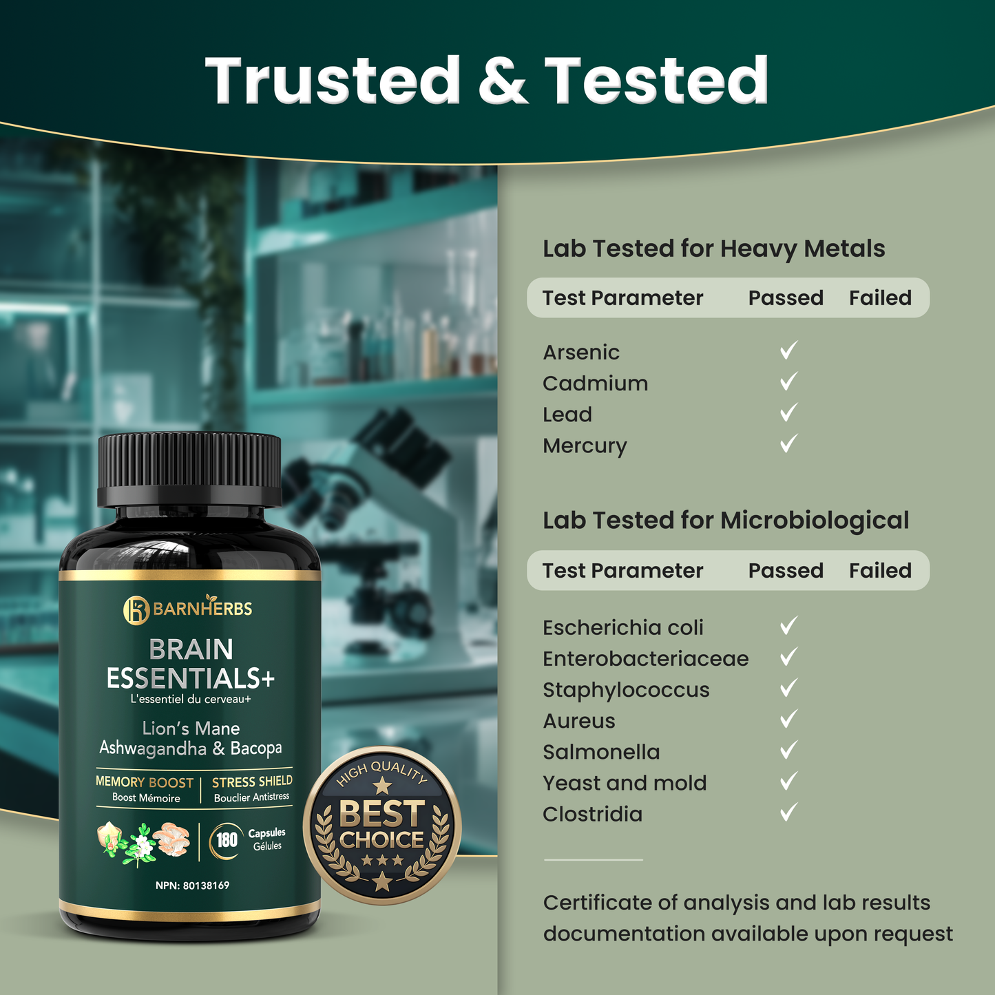 Brain Essentials+ | Nootropic Supplement for Memory, Focus, Stress Relief & Cognitive Health – Lion’s Mane, Ashwagandha & Bacopa | Made in Canada | 180 Capsules